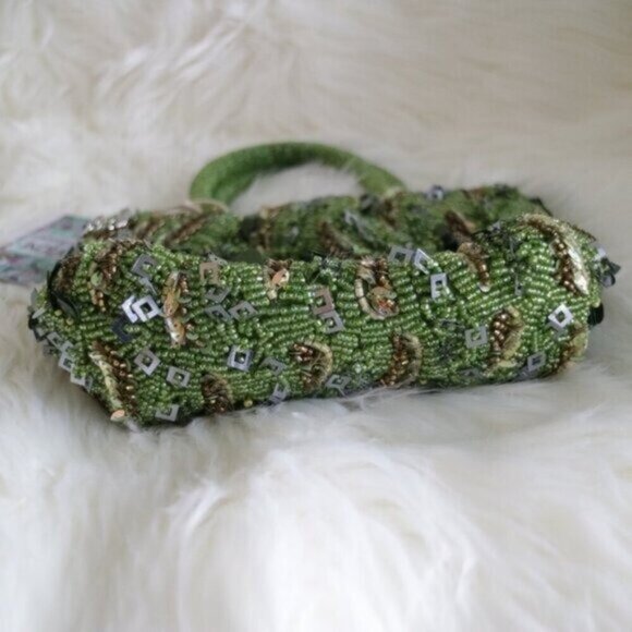 NWT VIRAL Made In India Green Beaded Sequin Mini Purse Hangbag - Picture 3 of 7